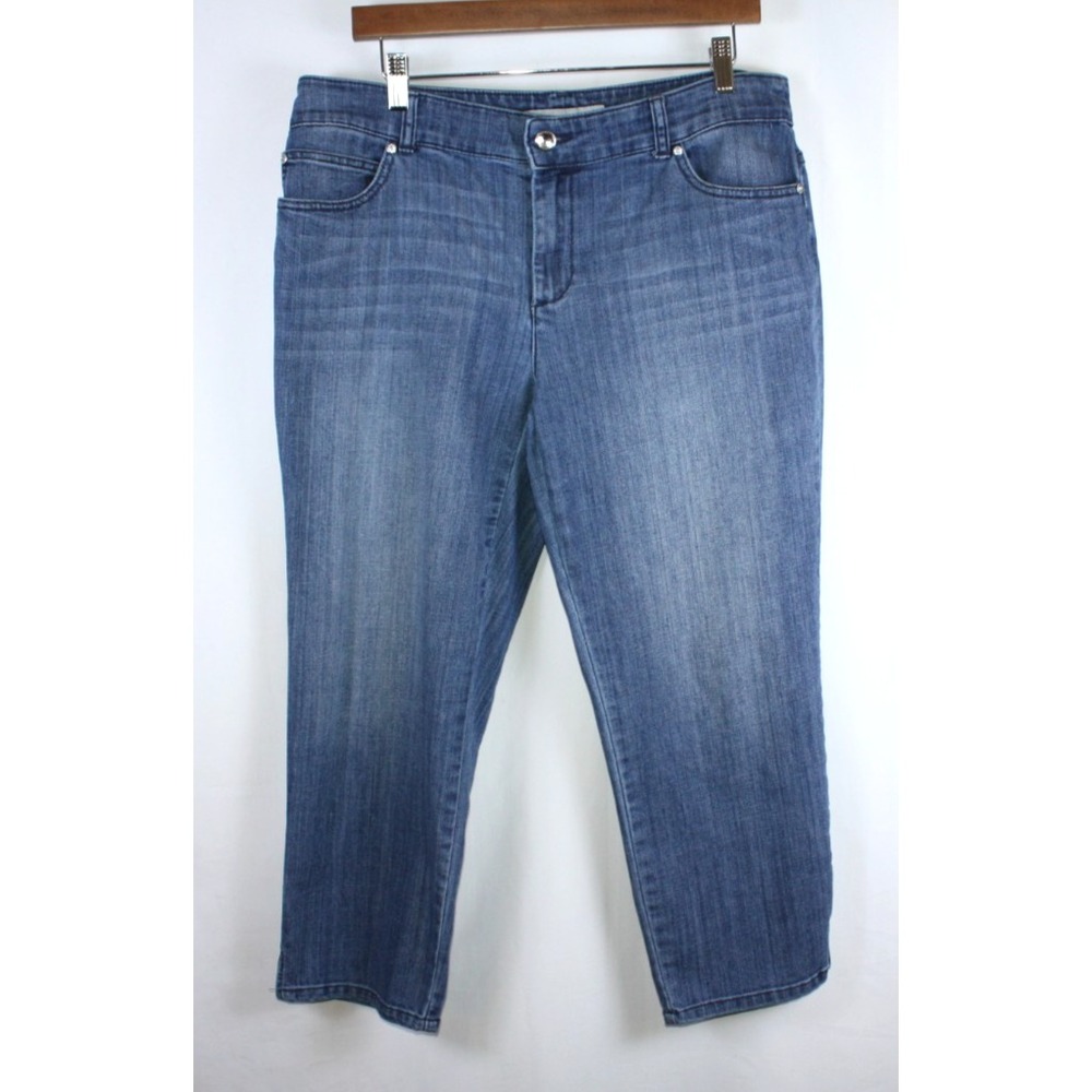 Chicos Jeans Womens Size 1 Medium Platinum Denim Stretch Embellished Cropped